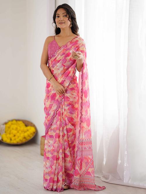 women printed casual wear saree with blouse - 22327610 - Very Small Image - 1