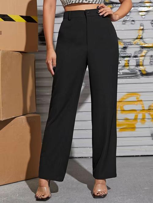 women solid high rise straight trouser - 22329250 - Very Small Image - 1