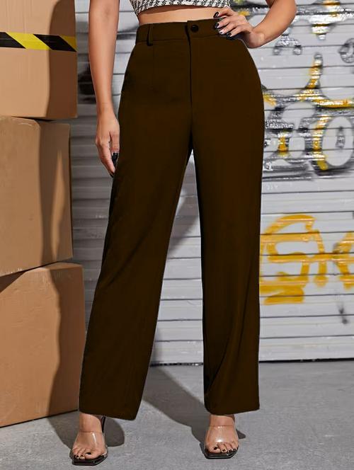 women solid high rise straight trouser - 22329251 - Very Small Image - 1