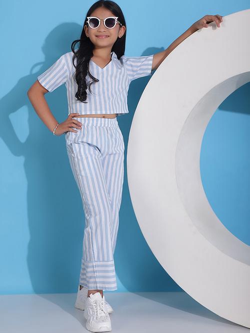 girls striped short sleeve top & trouser co-ord set - 22329629 - Very Small Image - 1