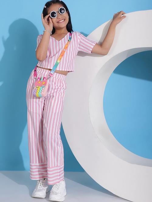 girls striped short sleeve top & trouser co-ord set - 22329631 - Very Small Image - 1
