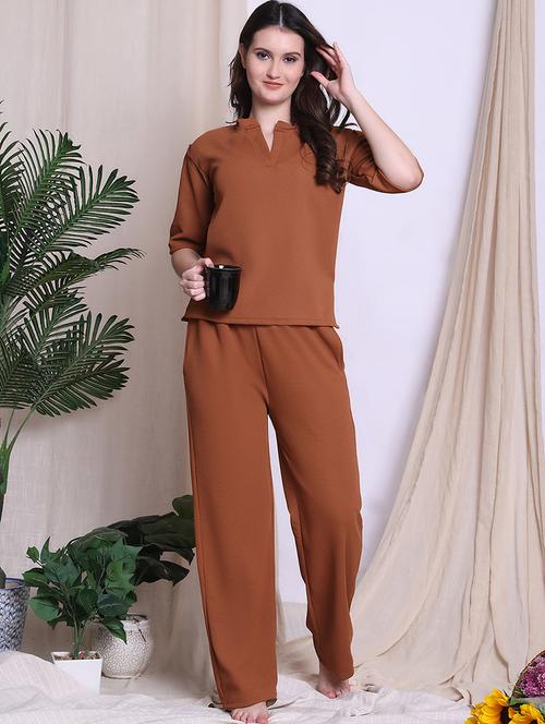 women solid nightwear pyjama set - 22330099 - Very Small Image - 1