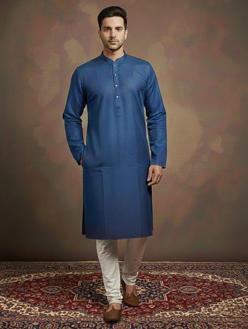 men self design mandarin neck ethnic wear set - 22332035 - Very Small Image - 1