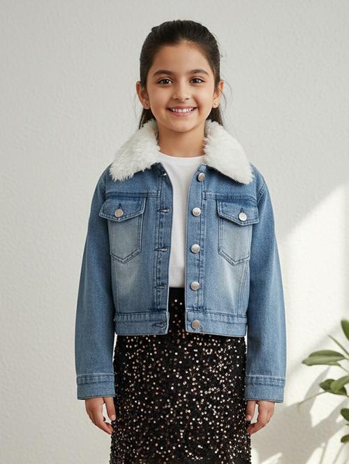 Girls Collared Long Sleeve Denim Jacket - 22335704 - Very Small Image - 1