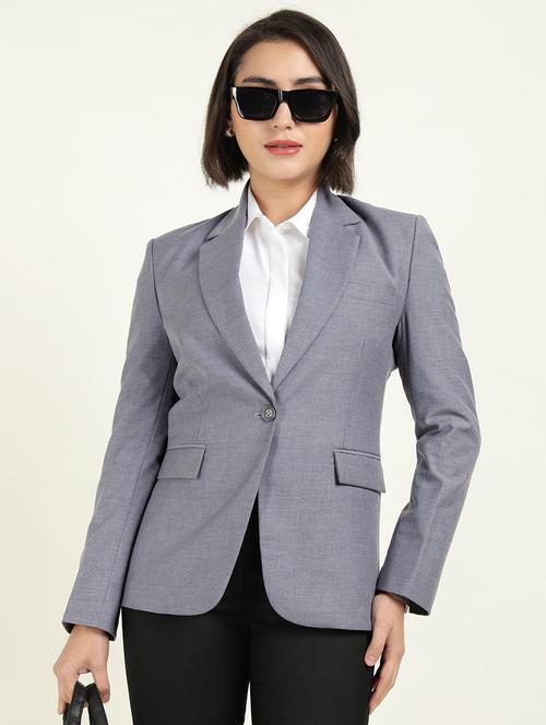 women solid long sleeve single breasted blazer - 22337693 - Very Small Image - 1