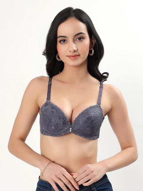 women solid underwired lace push up bra - 22338090 - Very Small Image - 1
