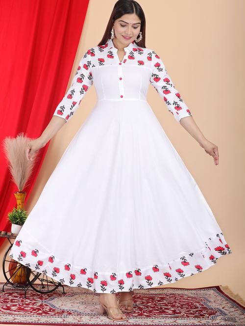 women floral three quarter sleeve flared kurta - 22339264 - Very Small Image - 1