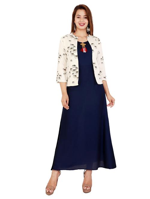 women printed three quarter sleeve kurta with jacket - 22339296 - Very Small Image - 1