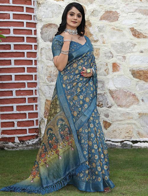 women floral printed handloom saree with blouse - 22339448 - Very Small Image - 1