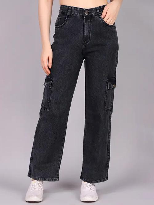 women solid mid rise denim cargo - 22342330 - Very Small Image - 1