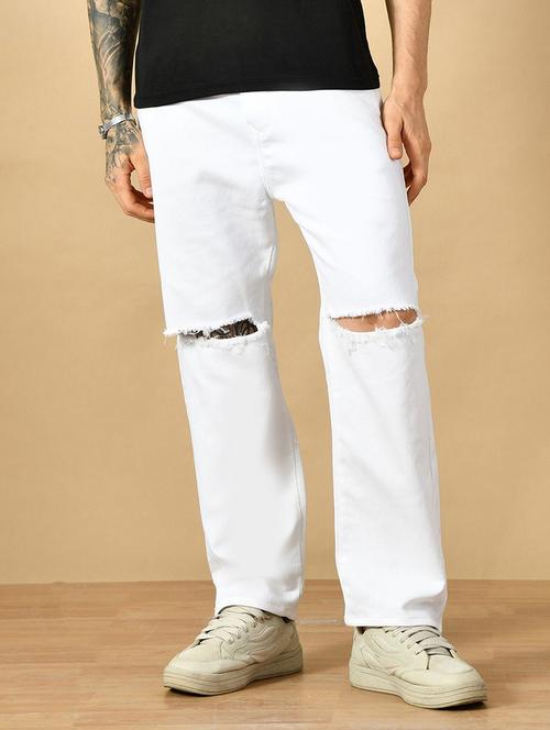men slash knee mid rise full length straight jeans - 22344635 - Very Small Image - 1