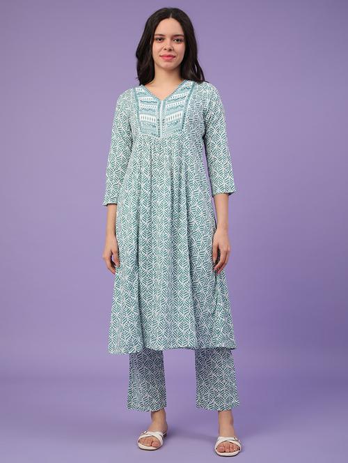 women printed three quarter sleeves kurta and pant set  - 22345674 - Very Small Image - 1