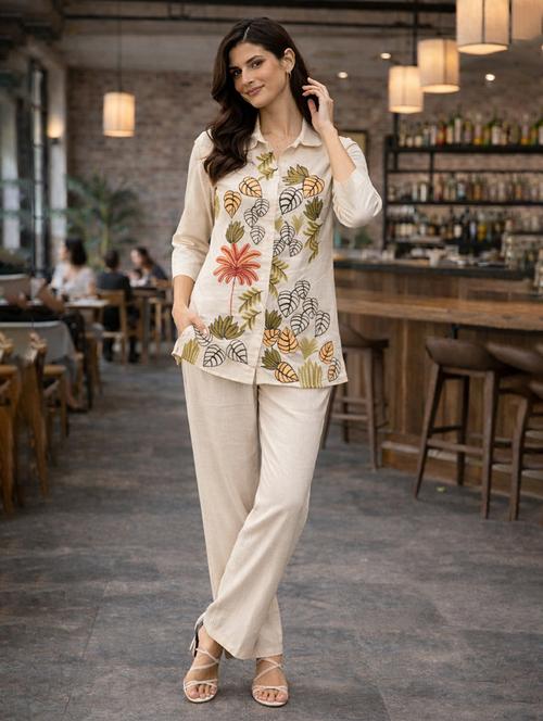 Women Solid With Work Three Quarter Sleeve Ethnic Co-ord Set - 22346513 - Very Small Image - 1