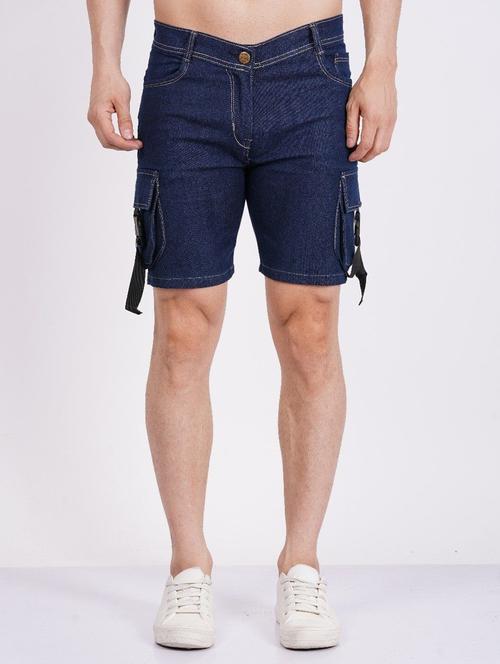 Men Solid Mid Rise Denim Cargo Shorts - 22352880 - Very Small Image - 1