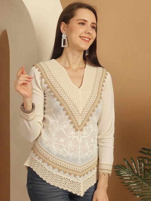 women solid with work three quarter sleeve ethnic top - 22353282 - Very Small Image - 1