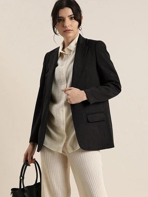 women solid long sleeve single breasted blazer - 22353318 - Very Small Image - 1