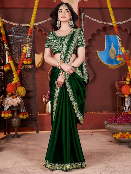 Women Solid With Bordered Saree With Blouse - 22357832 - Very Small Image - 1