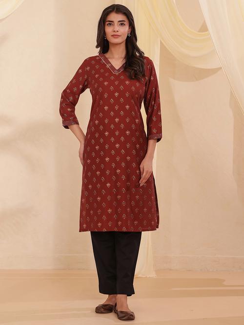 women printed three quarter sleeve straight kurta - 22358081 - Very Small Image - 1