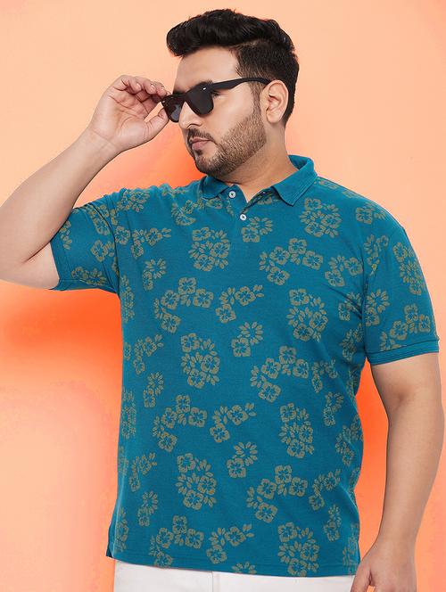 men plus size floral short sleeve regular fit polo t-shirt - 22358526 - Very Small Image - 1
