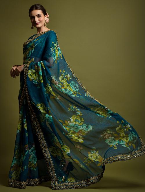 women floral printed bordered saree with blouse - 22361884 - Very Small Image - 1