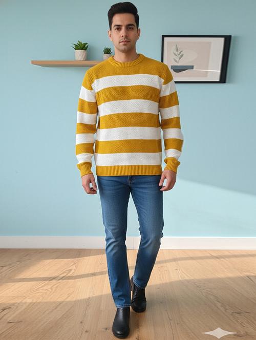 men striped long sleeve regular fit pullover - 22361909 - Very Small Image - 1