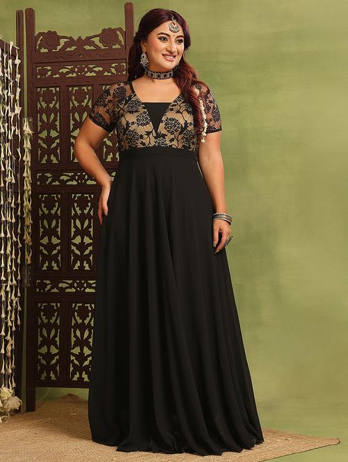 women plus size solid short sleeve fit and flared dress - 22362494 - Very Small Image - 1