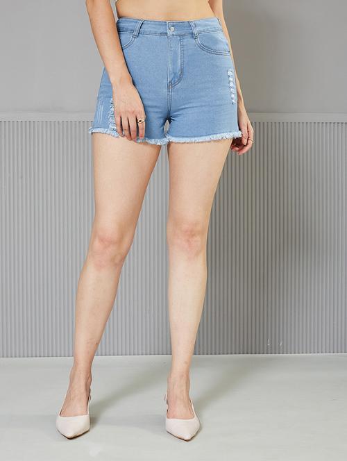 women solid high rise denim shorts - 22362540 - Very Small Image - 1