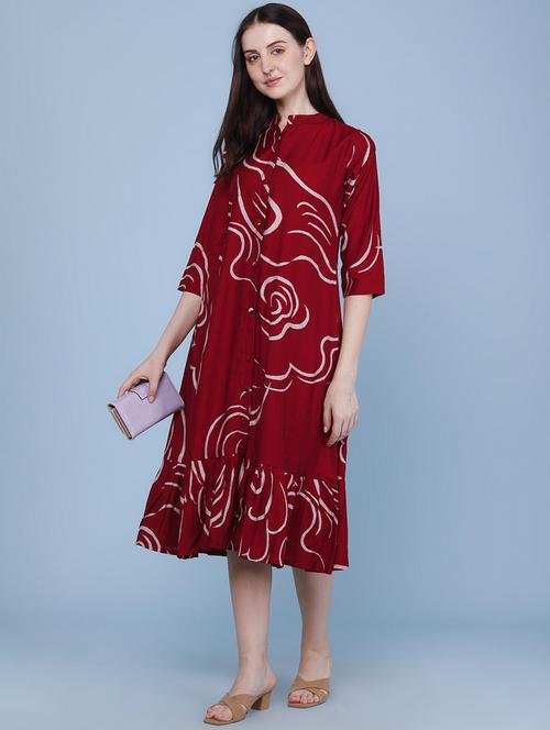 women printed three quarter sleeves tiered dress - 22363136 - Very Small Image - 1