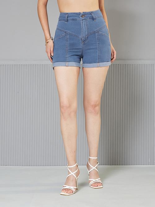 women solid high rise denim shorts - 22363248 - Very Small Image - 1