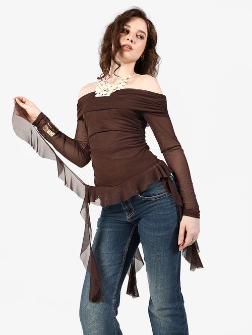 women solid off shoulder asymmetric top - 22363390 - Very Small Image - 1