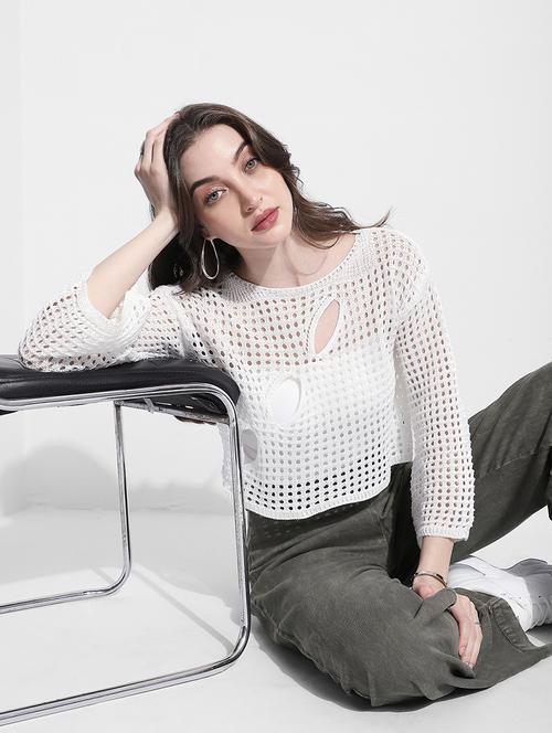 women self designed long sleeve crochet crop top - 22363392 - Very Small Image - 1