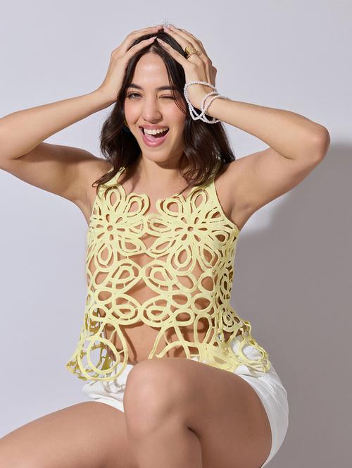 women self designed sheer crochet top - 22363436 - Very Small Image - 1
