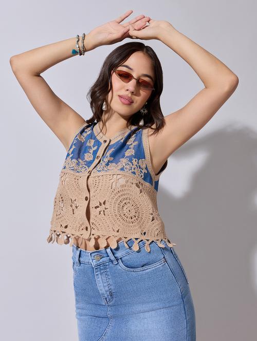 women self designed sheer crochet top - 22363439 - Very Small Image - 1