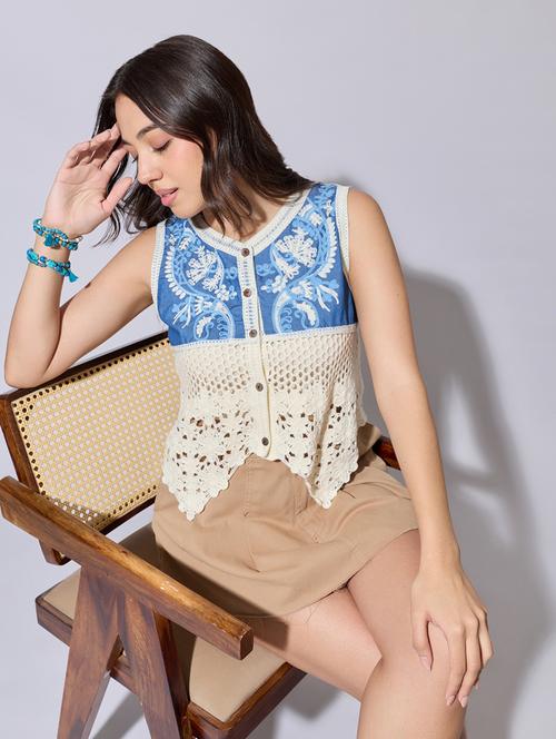 women self designed sheer crochet top - 22363440 - Very Small Image - 1