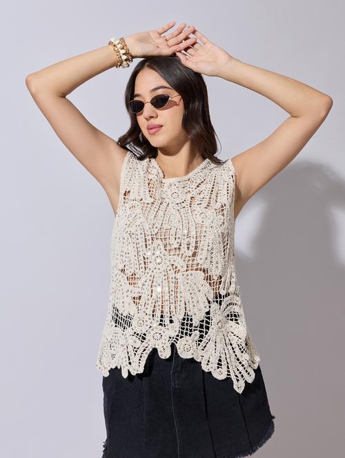 women self designed sheer crochet top - 22363456 - Very Small Image - 1