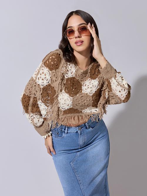 women self designed sheer crochet top - 22363458 - Very Small Image - 1