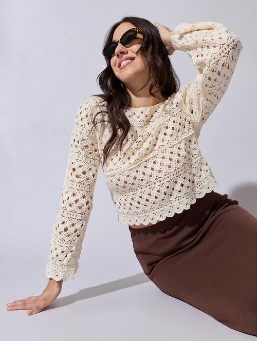 women self designed sheer crochet crop top - 22363464 - Very Small Image - 1