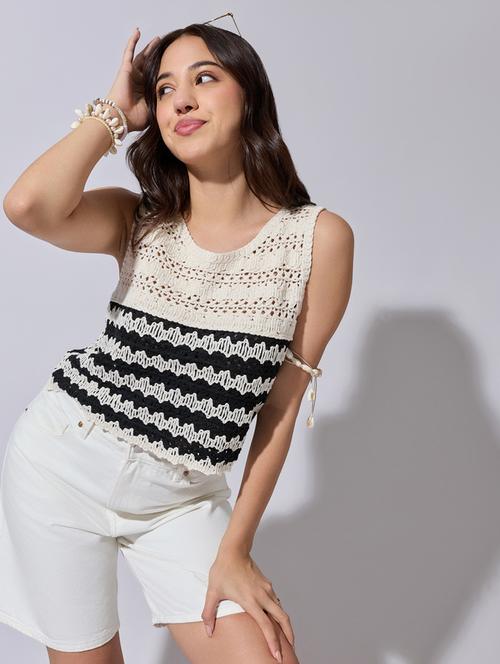 women self designed sheer crochet crop top - 22363468 - Very Small Image - 1