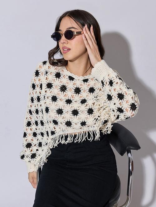women self designed sheer crochet crop top - 22363469 - Very Small Image - 1