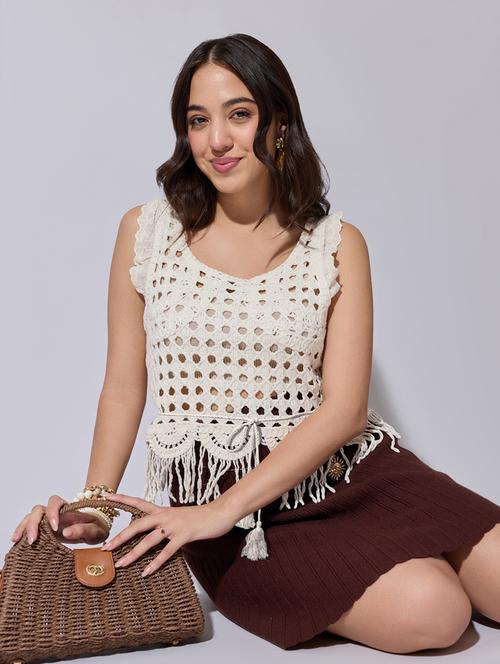 women self designed sheer crochet top - 22363478 - Very Small Image - 1