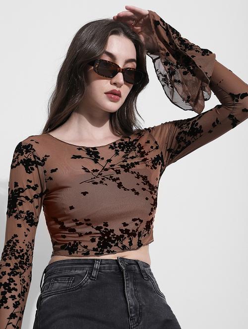 women self designed bell sleeve crop top - 22363479 - Very Small Image - 1