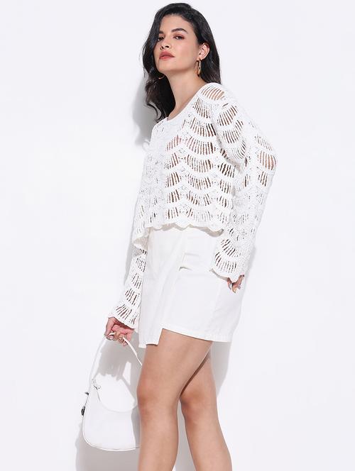Women Self Designed Sheer Crochet Top - 22363498 - Very Small Image - 1