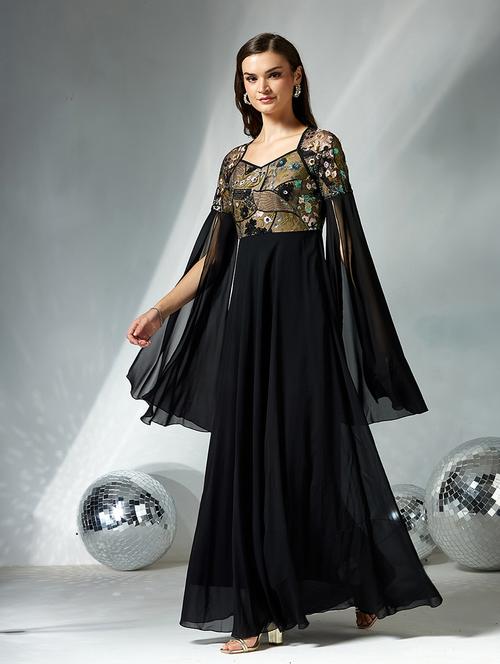 women embellished cape sleeve fit & flare dress - 22363714 - Very Small Image - 1