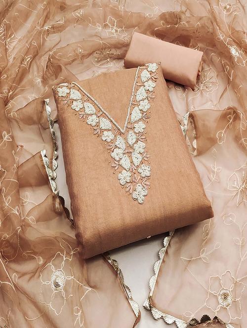 women solid with work unstitched suit set - 22368338 - Very Small Image - 1