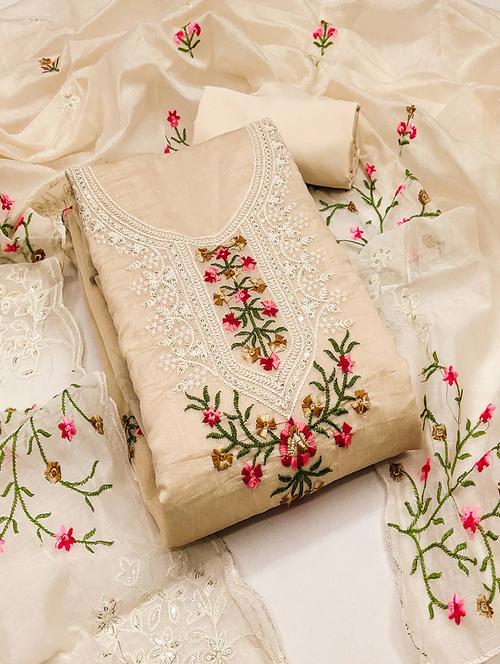 women solid with work unstitched suit set - 22373572 - Very Small Image - 1