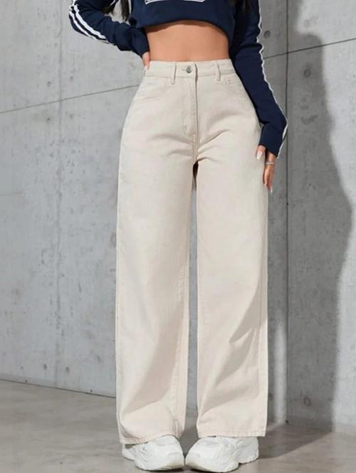 women solid high rise wide leg jeans - 22376209 - Very Small Image - 1