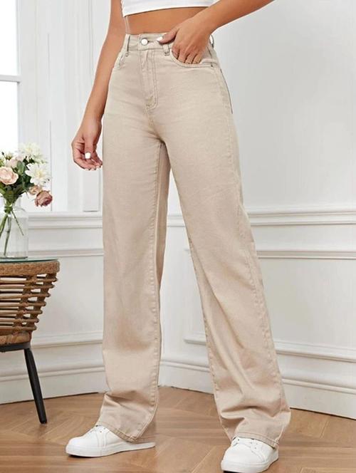 women solid high rise wide leg jeans - 22376226 - Very Small Image - 1