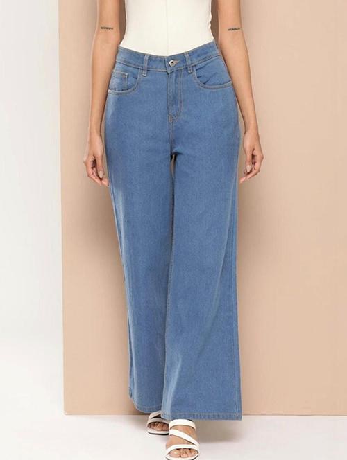 women solid high rise wide leg jeans - 22376286 - Very Small Image - 1