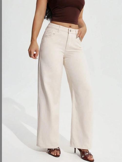 women solid high rise wide leg jeans - 22376301 - Very Small Image - 1