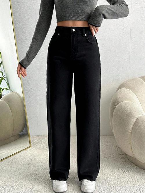 women solid high rise straight jeans - 22376322 - Very Small Image - 1